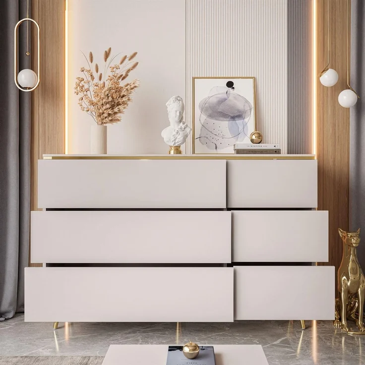 Lookway Kommode AURORA 6S in Kaschmir mit goldener Leiste, Breite: 138 cm – Bild 4
