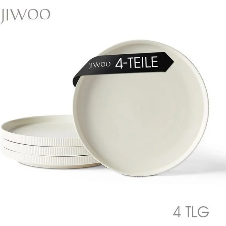 JIWOO Teller 4er Ø27,7cm, Speiseteller Steakteller Dessertteller Brotteller Plate, (4 St), Keramik Hochwertiges Tellerset Weiß Mikrowellen spülmaschinenfest