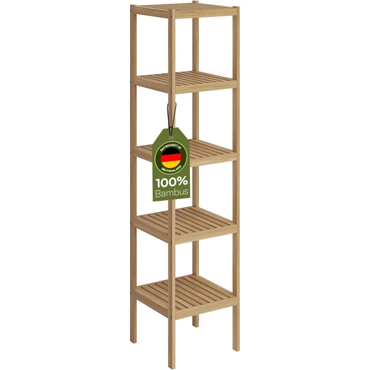 Bellamio 'Newa' Badezimmer Regal, Bambus, natur, 140x33x33 cm, Badregal mit 5 Ablagefächern – Bild 1