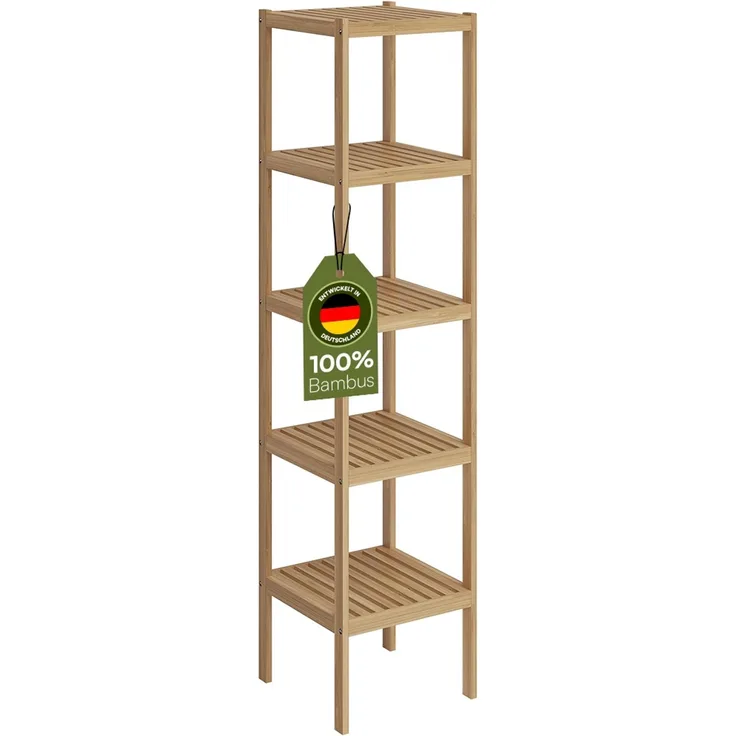 Bellamio 'Newa' Badezimmer Regal, Bambus, natur, 140x33x33 cm, Badregal mit 5 Ablagefächern