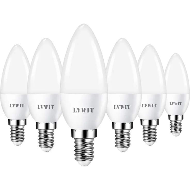 LVWIT LED Lampe E14, 470 lm, 6500K Kaltweiß, ersetzt 40 Watt, 4.9W LED Leuchtmittel in Kerzenform C37, matt (6er Pack)