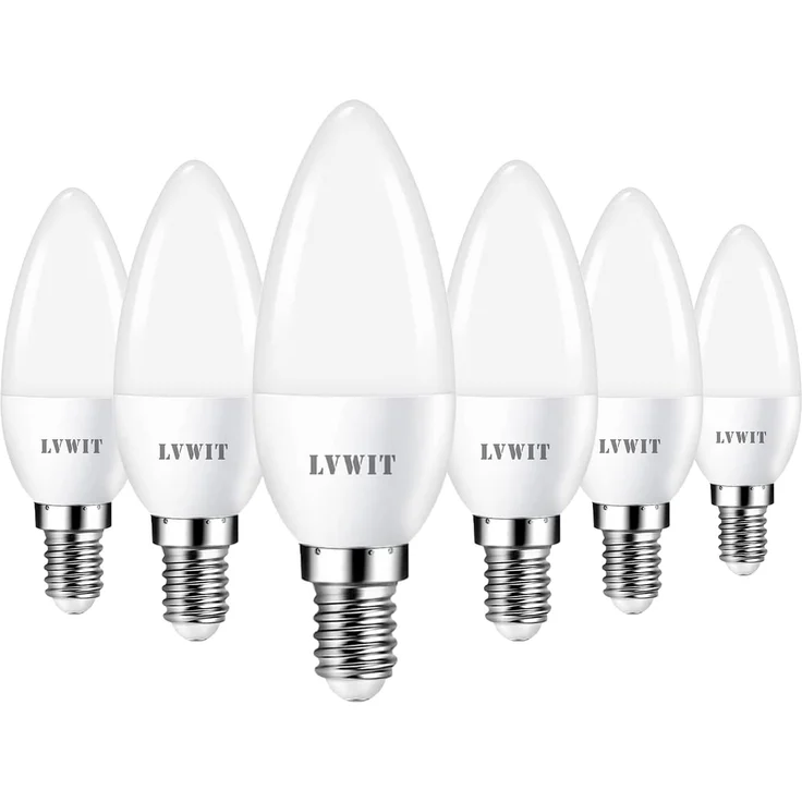 LVWIT LED Lampe E14, 470 lm, 6500K Kaltweiß, ersetzt 40 Watt, 4.9W LED Leuchtmittel in Kerzenform C37, matt (6er Pack) – Bild 1