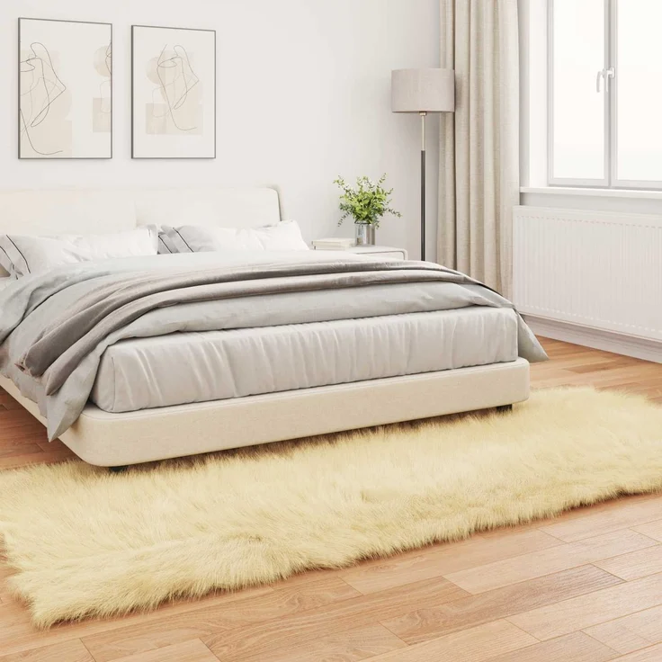 vidaXL Teppich aus Kunstschaffell TAFALLA Creme 80 x 250 cm Polyester 42021502 – Bild 4