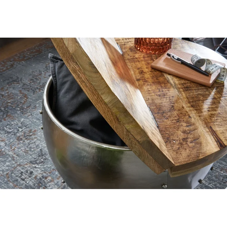 Wohnling Runder Couchtisch im Industrial Style, Mango Massivholz/Metall Silber, 60 x 43 x 60 cm – Bild 11
