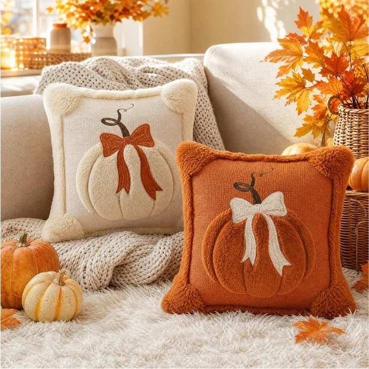 Diwzbyn Kissenbezug 1/2-teiliges Herbst-Kissenbezug-Set, Kürbis-Motiv-Kissenbezüge, (2 Stück), dekorative Kissenhüllen, geeignet für Halloween, Thanksgiving usw – Bild 4