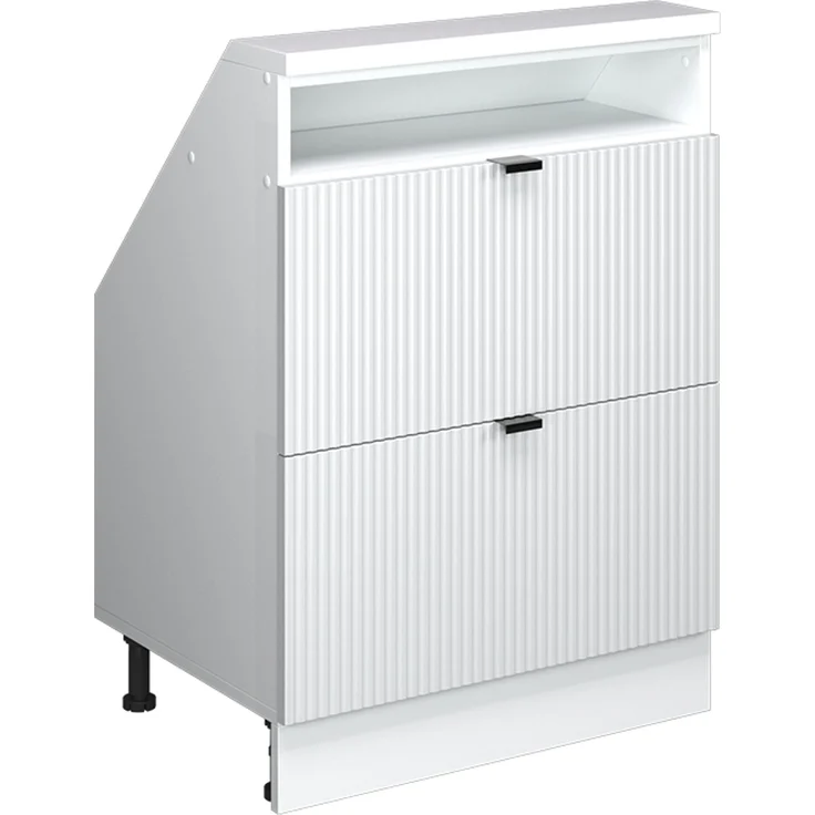 Küchenschrank für Dachschrägen R-Line Weiß Riffel 60 cm mit 2 Schubladen Vicco – Bild 1