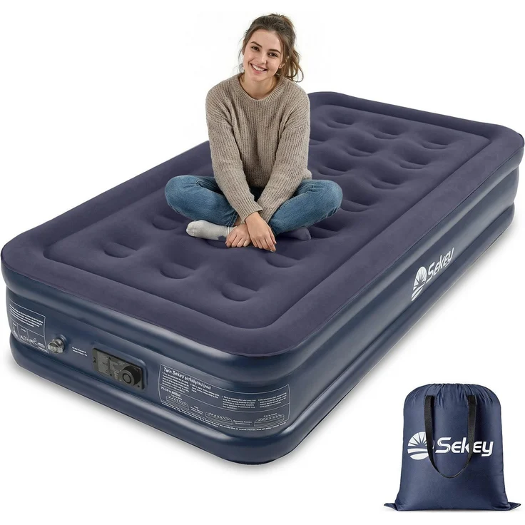 Sekey Luftbett mit integrierter Luftpumpe, Luftmatratze selbstaufblasend Camping, 203 x 102 x 40 cm, blau / blau – Bild 1