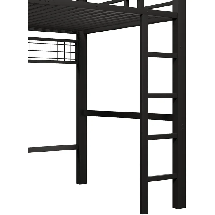 U-life Metall-Hochbett 140x200 cm mit 8 Schubladen, LED-Beleuchtung, Regalen, Lochwand und Lattenrost, Schwarz – Bild 7
