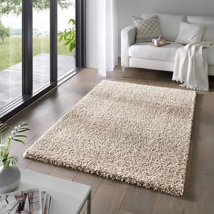 Taracarpet Shaggy Teppich Wohnzimmer Venezia Hochflor Langflor Teppiche modern Beige 120x170 cm – Bild 2