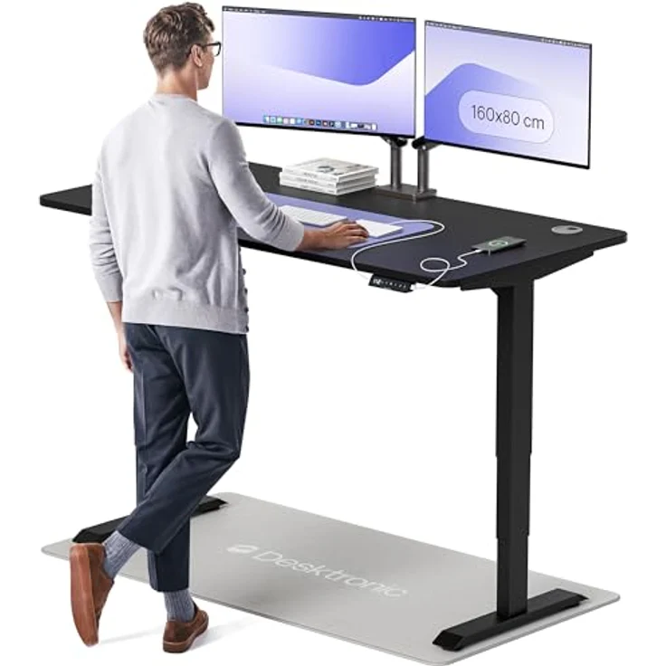 Höhenverstellbarer Schreibtisch - Höhenverstellbar Elektrisch mit Flüsterleisem Dual-Motor & Touchscreen - Hohe Tragfähigkeit - Stehtisch von Desktronic, Schwarz + Schwarz, 160x80 cm – Bild 2