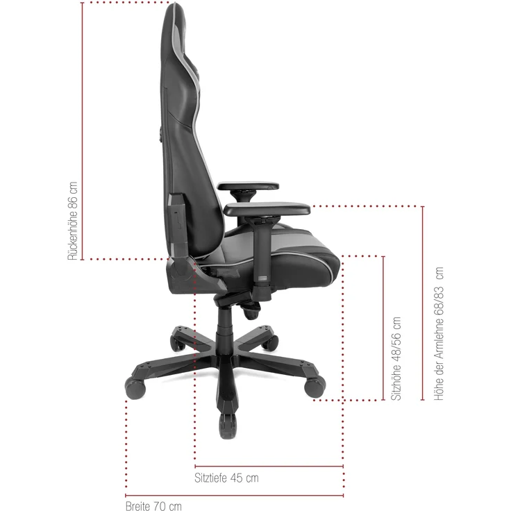 Gaming-Stuhl >DX-RACER< in schwarz / grau - 70x133x70cm (BxHxT) – Bild 6