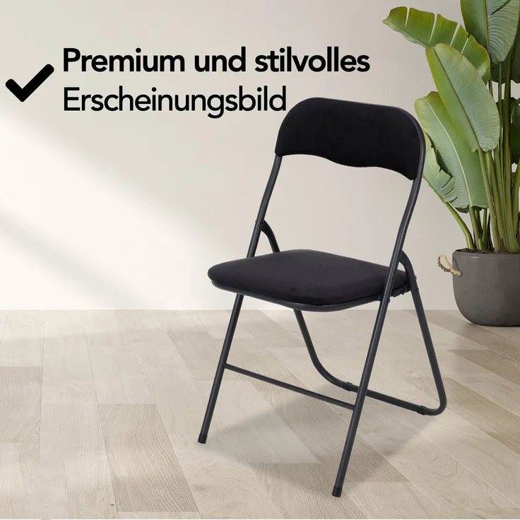 Infinity Goods Klappstühle – 2er-Set – Klappstühle – Samt – Esszimmerstühle – Klappbare Stühle – 43 x 47 x 80 cm – Stühle – Schwarz – Bild 2