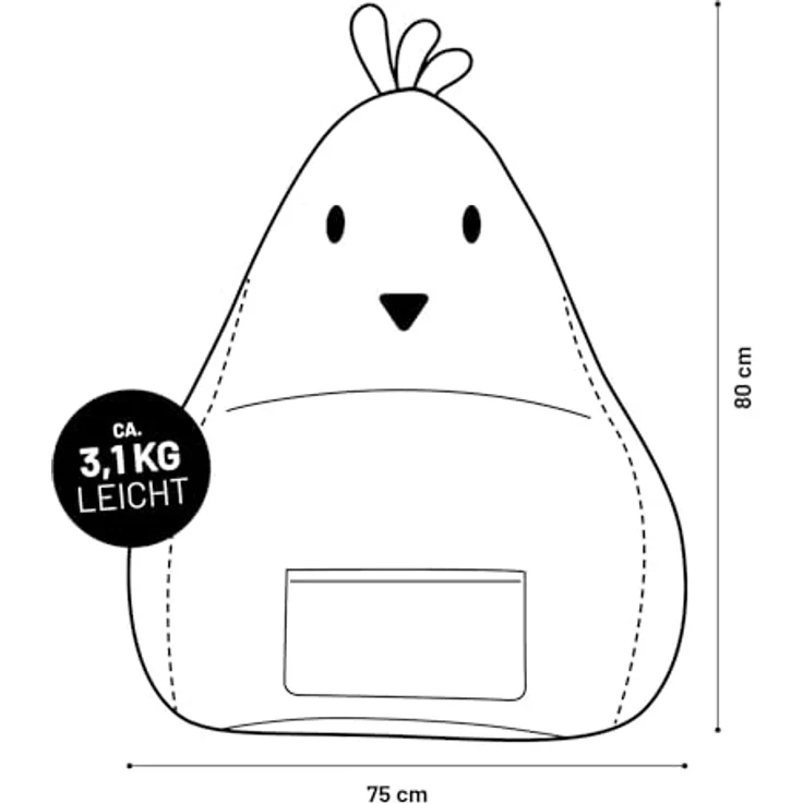 LUMALAND 'Animal Line Chicken' Kindersitzsack, indoor & outdoor, Polyester grau, 200 l – Bild 3