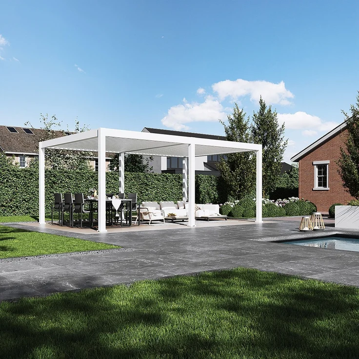 Weide E-Deluxe Plus | elektrische Pergola mit LED | Voll Aluminium | 4 x 6 M | motorisiertes Lamellendach weiß – Bild 6