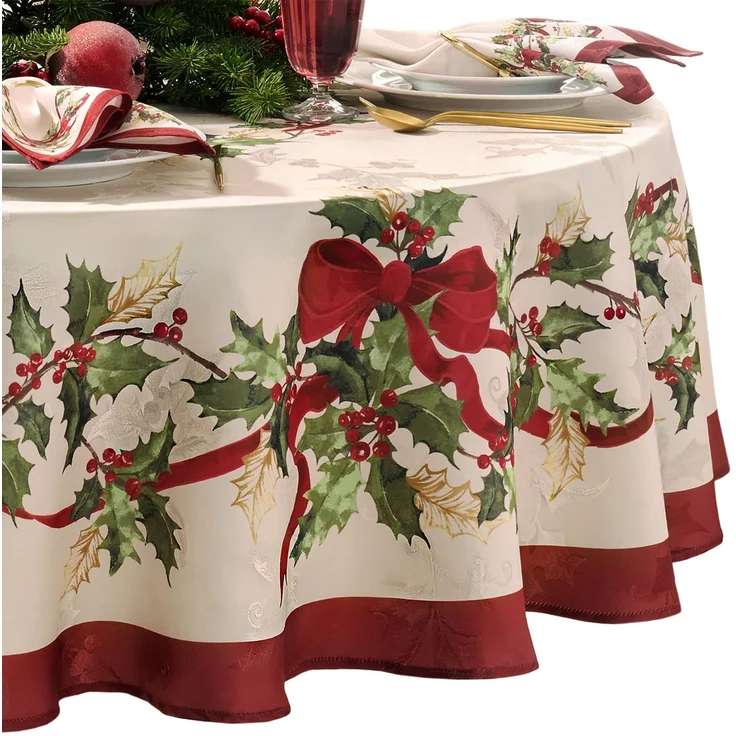 Elrene Home Fashions Villeroy & Boch Winter-Tischdecke mit Schleifen und Girlande, oval, 152,4x213,4 cm
