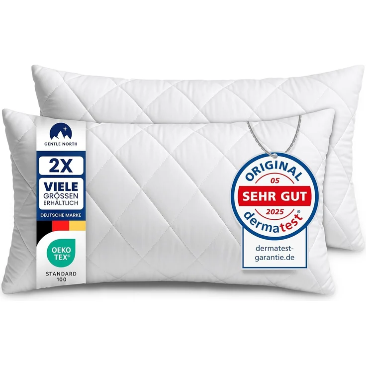 Gentle North Kopfkissen (40x80 cm groß) - 2er Set Kissen für Bett und als Dekokissen - Mit Reißverschluss für Füllung - Sofakissen - Zierkissen für Couch und Sofa - Ökotex - Waschbar bis 60° - Weiß