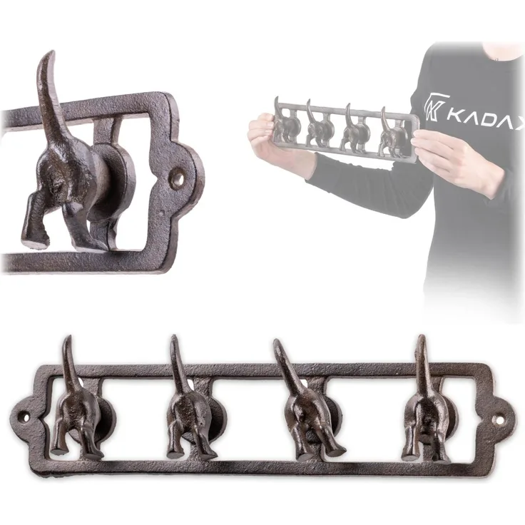 KADAX Hunde Hakenleiste aus Gusseisen 35 x 9 cm, Wandgarderobe mit 4 Haken für Hundeleinen, Halsbänder & Schlüssel, Garderobenleiste zur Wandmontage (Braun)
