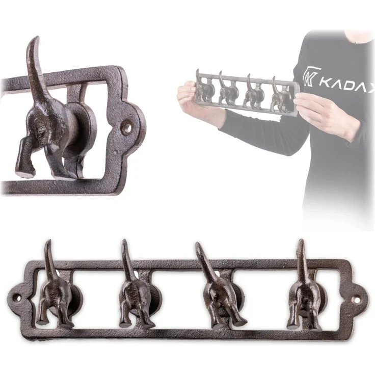 KADAX Hunde Hakenleiste aus Gusseisen 35 x 9 cm, Wandgarderobe mit 4 Haken für Hundeleinen, Halsbänder & Schlüssel, Garderobenleiste zur Wandmontage (Braun) – Bild 1