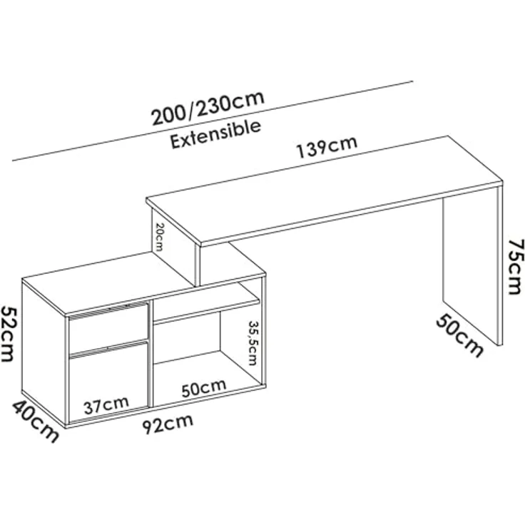 Dmora - Gardena-Schreibtisch, Schreibtisch mit Mehreren Positionen für das Büro oder Schlafzimmer, Mehrzweck-Ecktisch, 139 x 92 x 75 cm, Eiche und Anthrazit – Bild 7