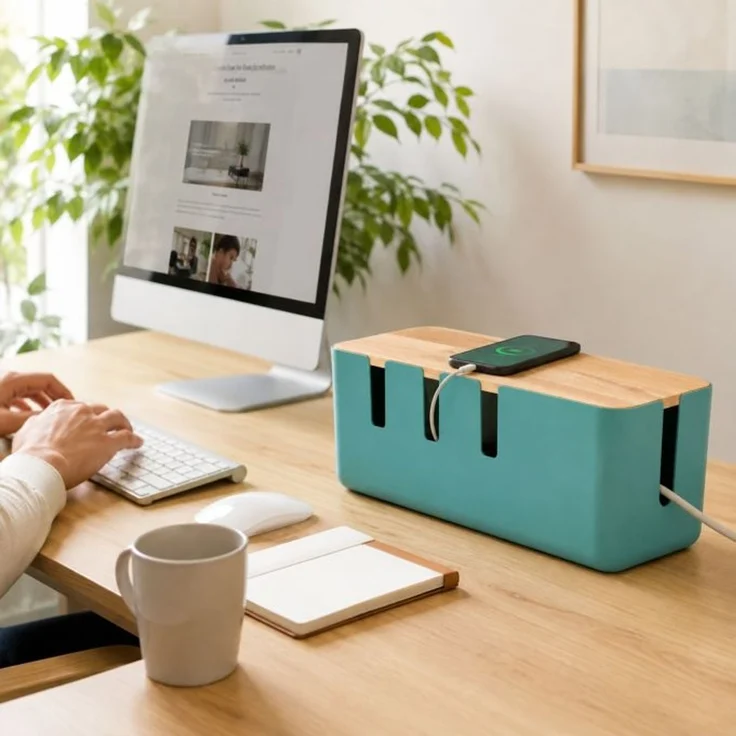 Relaxdays Kabelbox mit Holzdeckel – Bild 2