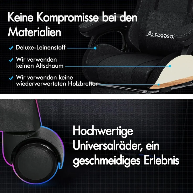 ALFORDSON Gaming Stuhl mit Massage RGB LED-Licht Ergonomisch Bürostuhl Schwarzes – Bild 6