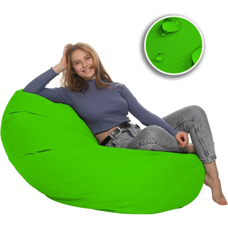 HomeIdeal - Sitzsack XXL Bodenkissen für Erwachsene & Kinder - Geeignet für Gaming oder Entspannen - Indoor wie Outdoor da er Wasserfest ist - mit EPS Perlen, Farbe:Neongrün, Größe:XXXL – Bild 7