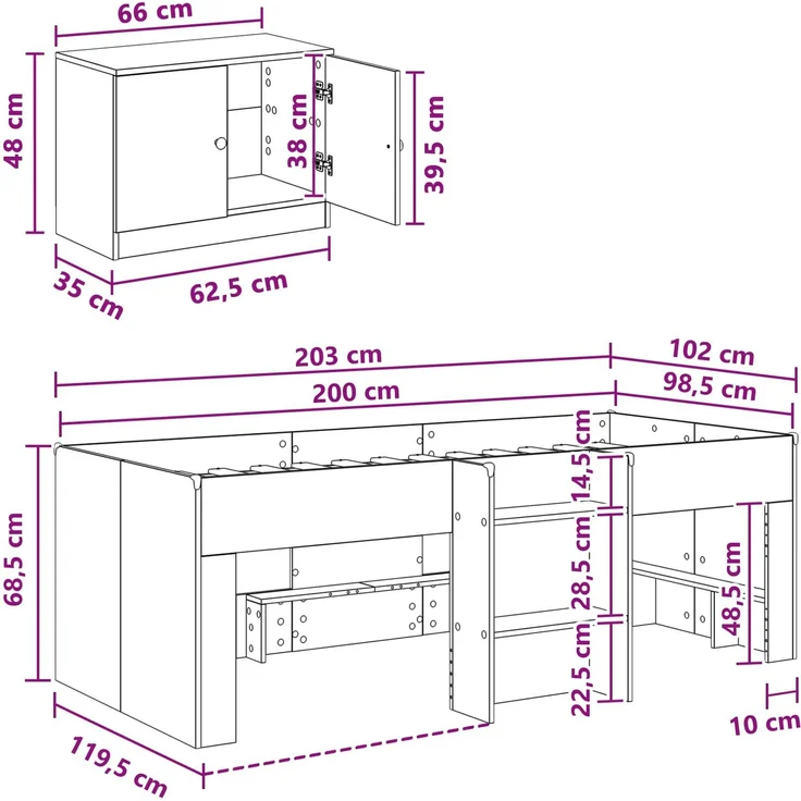 vidaXL Loft Bettgestell mit Schrank 3 Stk. Betongrau Holzwerkstoff 3423377 – Bild 7