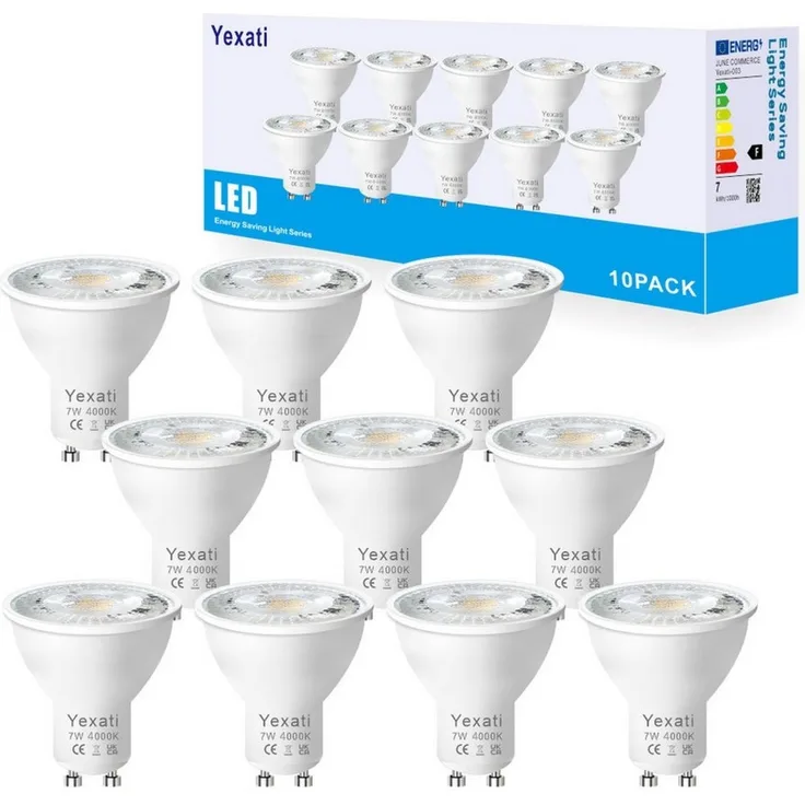 POPOLIC LED-Leuchtmittel Gu10,7 W, Halogenäquivalent 80 W, flimmerfreier Spot, 10 St, 550 Lumen, Kaltweiß 4000 K, nicht dimmbar, AC 220–245 V, Abstrahlwinkel 120°, 10er-Pack