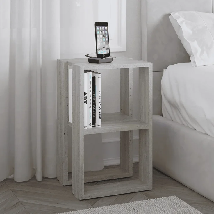 Calicosy Nachttisch mit 2 Regalböden, Travertin-Dekor H55 cm - LONIE - Beige – Bild 8