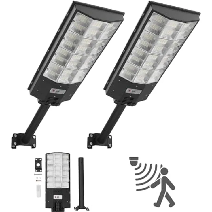 VEVOR Solar Straßenlaterne 450000LM, Straßenlampe 8000W, Solarleuchte mit Dämmerungssensor, LED-Flutlicht mit Bewegungsmelder, IP67 wasserdichte Außenbeleuchtung, für Einfahrt & Hof, 2er-Pack