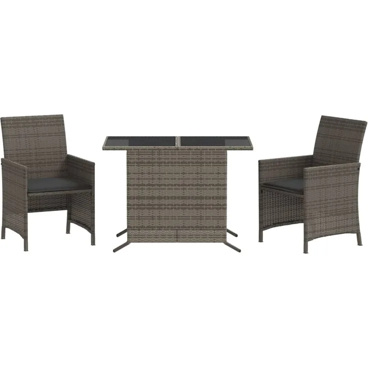 vidaXL 3-tlg. Bistro-Set mit Kissen Grau Poly Rattan 365119