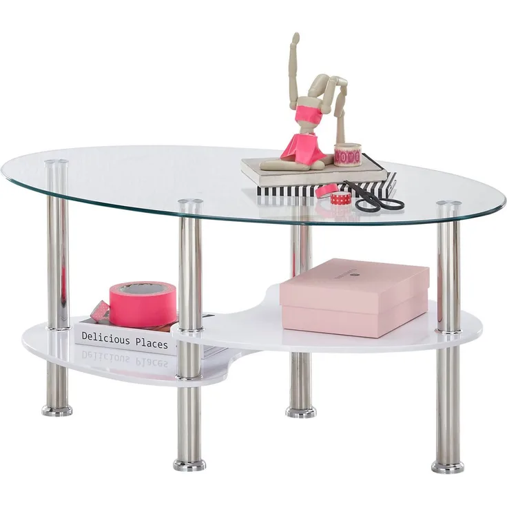 'PANTY' Couchtisch, weiß, Glas, oval, 90cm