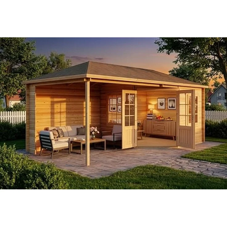 Alpholz 5-Eck Gartenhaus Mosel Gartenhaus aus Holz Holzhaus mit 40 mm Wandstärke inklusive Terrasse Blockbohlenhaus mit Montagematerial – Bild 4