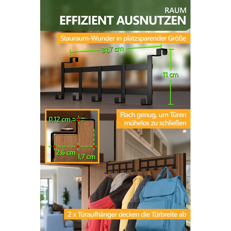 Aurelia Home Türgarderobe zum Einhängen, 5 Haken, Edelstahl, Schwarz – Falztüren innen, bis 15 kg – Bild 5
