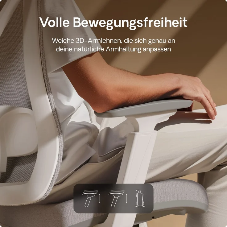 Desktronic Bürostuhl Verstellbarer Ergonomischer SitPro, Grau 3-Dimensional Armlehne, Integrierte 5-Wege-Lendenwirbelstütze – Bild 5
