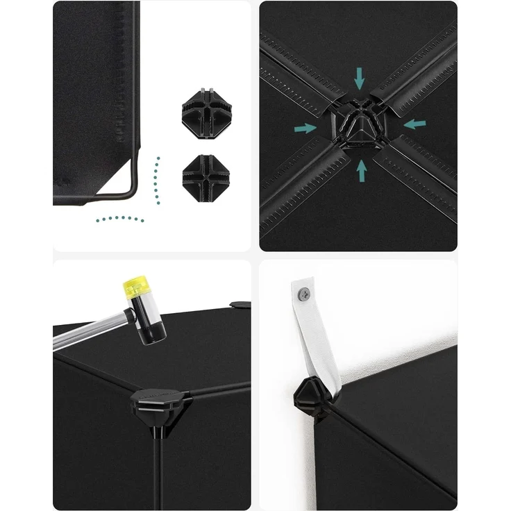 Songmics Regalsystem, Schuhregal, Set aus 16 Würfeln, Kleiderschrank aus Kunststoff, mit Türen, Steckregal, Aufbewahrung von Kleidung, Schuhen und Büchern, einfache Montage, schwarz LPC44HS – Bild 6