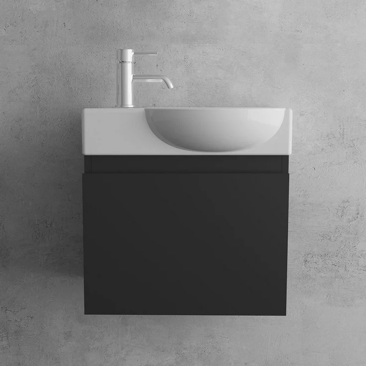 Alpenberger Badmöbel-Set - Gäste WC Waschbecken mit Unterschrank 45 cm Breit, (Badschrank 2-tlg, Waschtisch hängend), Waschbeckenunterschrank mit Softclose - Schwarz - Rechts Becken – Bild 3