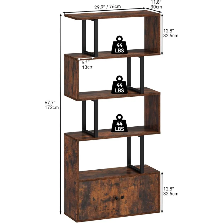 YITAHOME Bücherregal, Industrielles Standregal mit Türen, Regal aus Holz und Metall, Hohes, bodenstehendes Regal, Ausstellungsschrank für Schlafzimmer, Wohnzimmer, Heimbüro, Vintagebraun – Bild 2