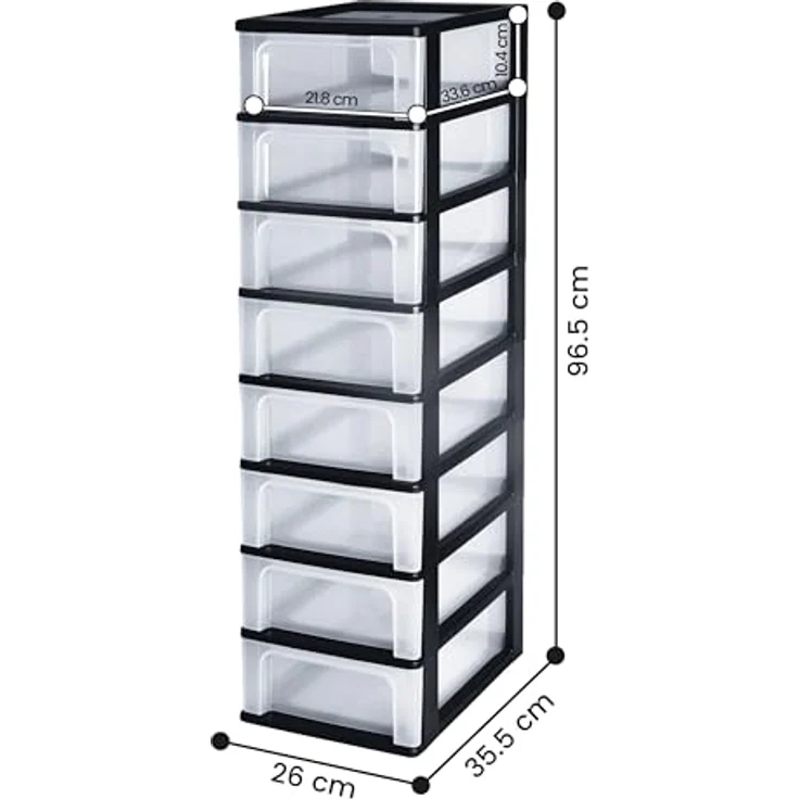 Iris Ohyama, Schubladenschrank, Schubladencontainer, 8 Schubladen mit 7 L, Format A4, durchsichtige Schubladen, Büro, Wohnzimmer - Organizer Chest OCH-2008 - Schwarz – Bild 4