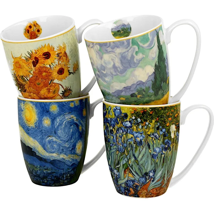 DUO ART GALLERY 4er-Set klassische Becher 360 ml inspired by VAN GOGH aus New Bone China Porzellan