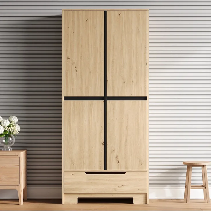 Küchenschrank 80 x 35 x 180 cm in Natur mit Schublade und verstellbaren Einlegeböden