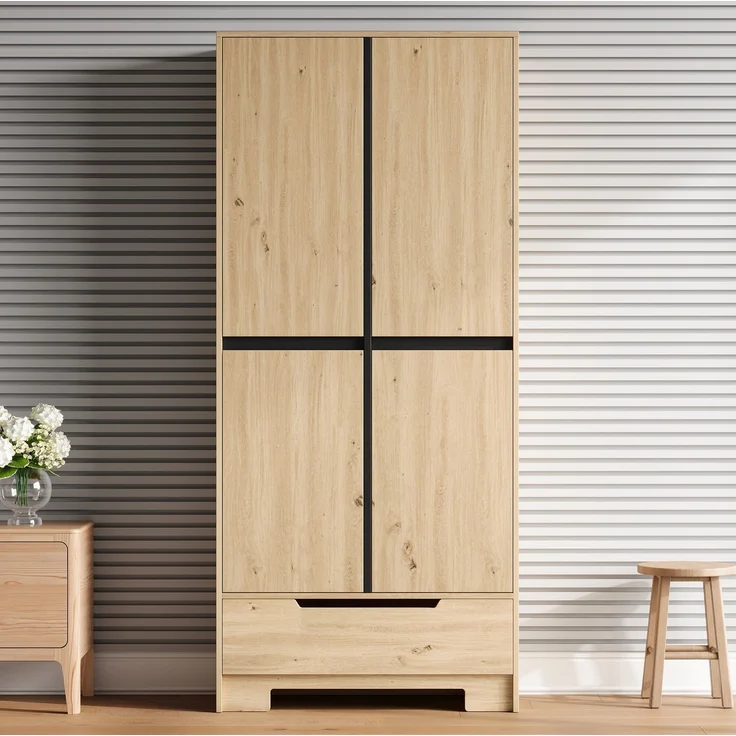Küchenschrank 80 x 35 x 180 cm in Natur mit Schublade und verstellbaren Einlegeböden – Bild 1