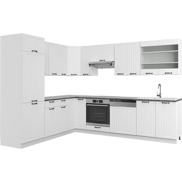 Eckküche Fame-Line Weiß Landhaus/Weiß 287 x 60 cm , AP Anthrazit Vicco – Bild 1