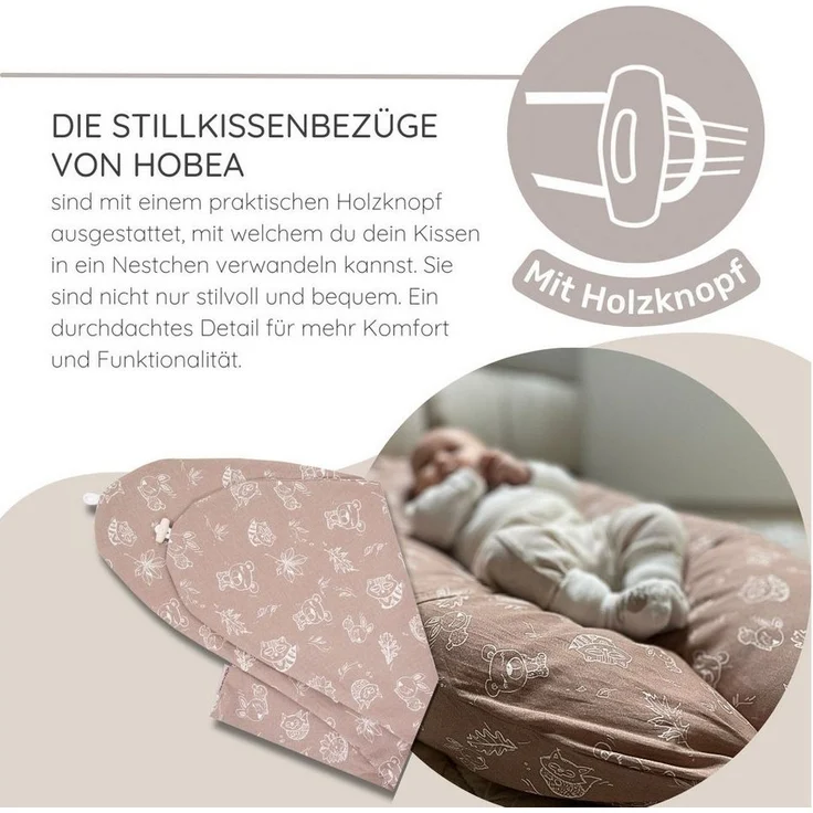 HOBEA-Germany Stillkissenbezüge Bezug für Stillkissen Waffelmuster weiß, 100% BIO Baumwolle - durch Knopf schließbar - Reißverschluß – Bild 3