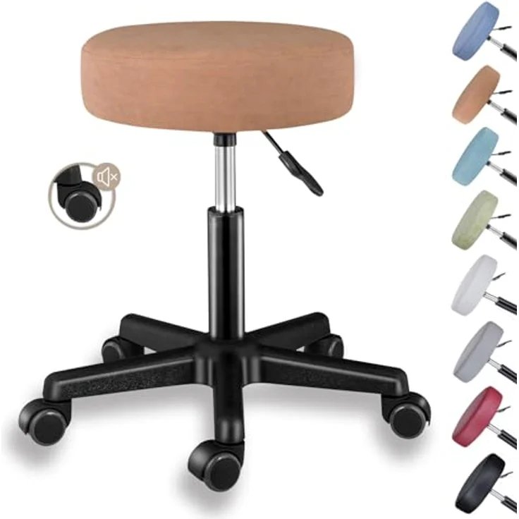Zedelmaier Rollhocker höhenverstellbar, Bürohocker mit Gummirollen, 360° drehbar Hocker mit Rollen & 10 cm Polsterung, Sitzhocker Werkstatt, Drehhocker ergonomisch, Sitzhöhe 44–58 cm, Orange – Bild 2