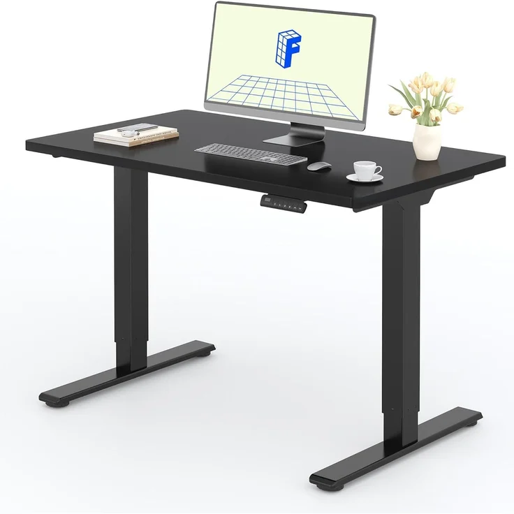 FLEXISPOT Höhenverstellbarer Schreibtisch mit 2 Motoren & 25MM einteiliger Tischplatte,ergonomischer Bürotisch - 120x60 cm Schwarz, schwarzes Gestell – Bild 1