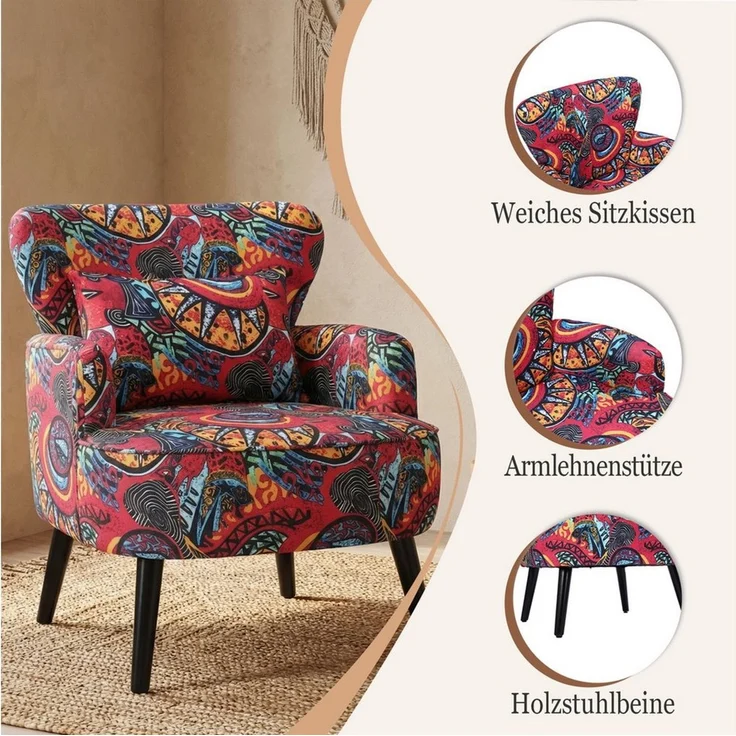 HomeMiYN Ohrensessel Polstersessel mit Armlehnen, Relaxsessel, Lesesessel bis 113 kg, Farbenfroher Sessel für mehr Komfort und Wohnlichkeit – Bild 3