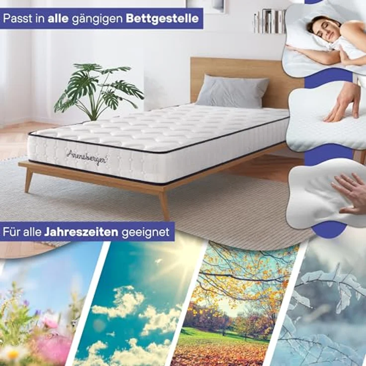 Arensberger LENA Federkernmatratze, 90x200cm, Höhe 21cm, Härtegrad H3, HR Taschenfederkern mit Memoryschaum, Rollmatratze – Bild 6