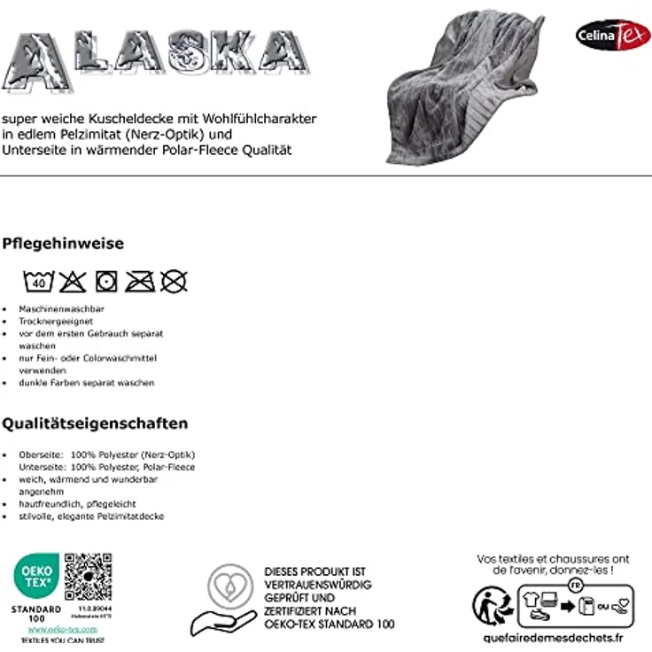 Wohndecke Alaska Kuscheldecke Sofa Felloptik Pelzimitat 150x200cm schwarz, CelinaTex, allergikergeeignet,bügelfrei,flauschig,kuschelweich,mollig warm – Bild 8