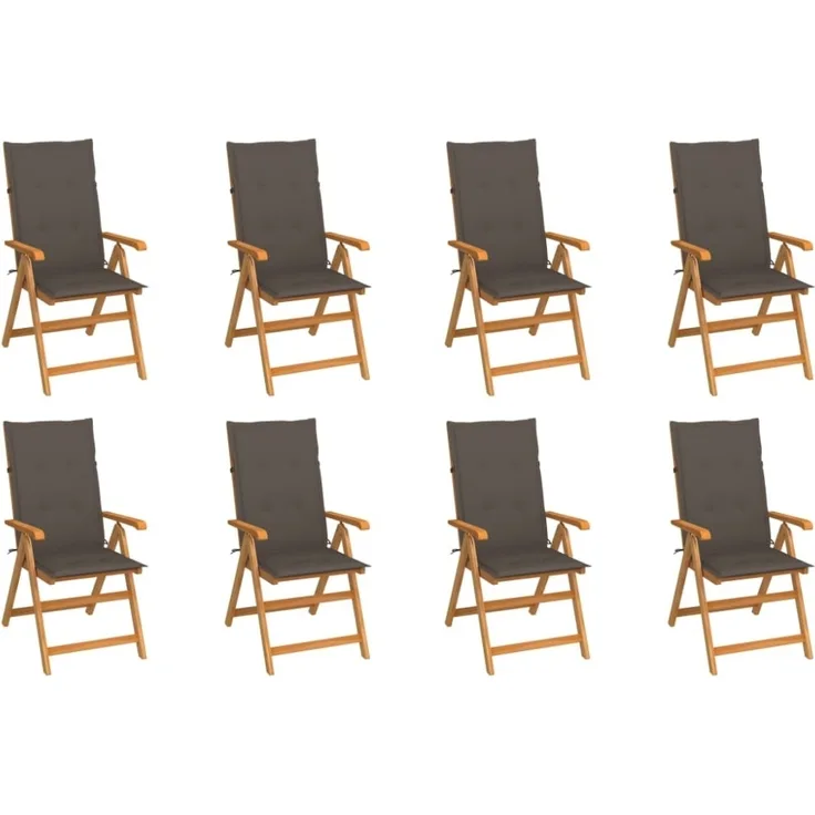 vidaXL Verstellbare Gartenstühle mit Auflagen 8 Stk. Massivholz Teak 3072549
